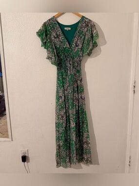 Le Ragazze Dress Silk Blend Size XS Floral Lined V Neck Maxi Made in Italy